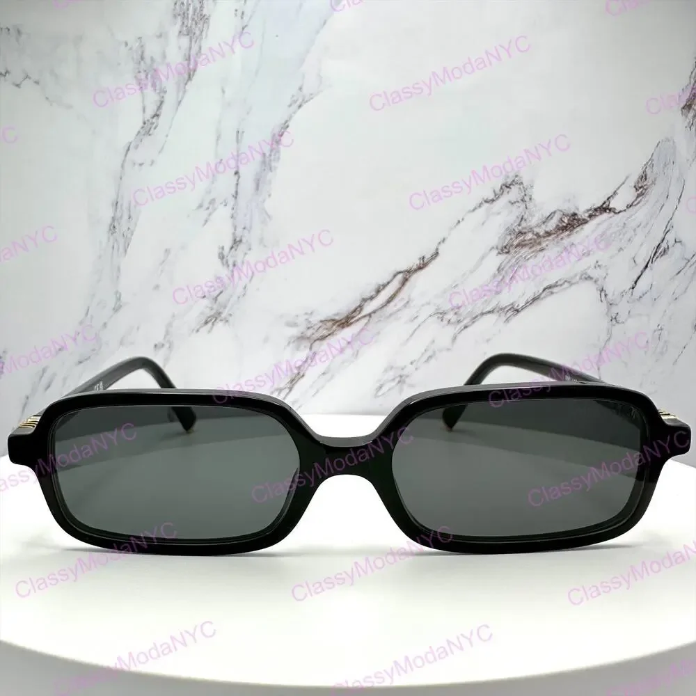 New MIU MIU Sunglasses Black Square Rectangle Acetate Gold Metal Logo Authentic